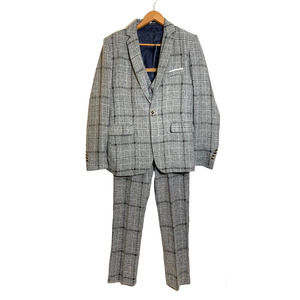 Men’s West Louis Classic 3 Piece Suit Gray Check Plaid Size Blazer M Pants XL